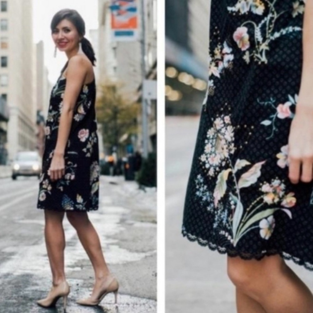Maeve Black Floral Midi Shift Dress